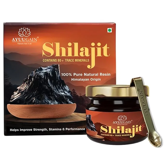 Ayuugain Shilajit Resin Original, Pure Himalayan Shilajit for Men and Women Weight Loss | Shilajeet for Strength, Performance, Energy, Stamina, and Muscle Growth | Lab Tested | 120 Servings – 30g